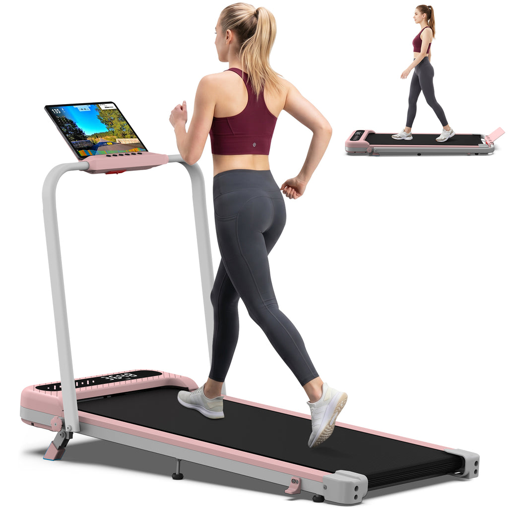 WELLFIT 3 in 1 Foldable Walking Pad, Under Desk Treadmill with APP, Portable Pink Treadmills for Home, Walking Pad Treadmill with Safety Handle Bar, 140 KG Capacity, Console and Mute Remote Control