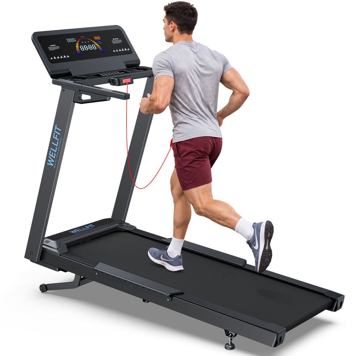 WELLFIT Auto Incline Treadmill, 15% Incline Heavy Duty Treadmill for Home 4.5HP, 10 MPH, 500 lbs Capacity, 20'' x 55'' Running Area Treadmills with Pulse Sensor, Bluetooth Player & LED Display