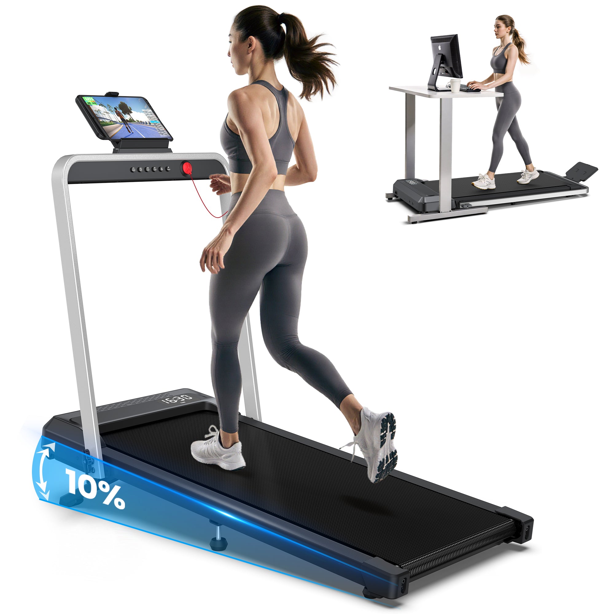 WELLFIT Walking Pad with Handle Bar, 10% Incline Treadmill for Home 320lbs Weight Capacity, Foldable Small Treadmill for Small Space, 3.0HP 0.6-6.2MPH 36"x16" Running Area, Easy to Move, Upright Place
