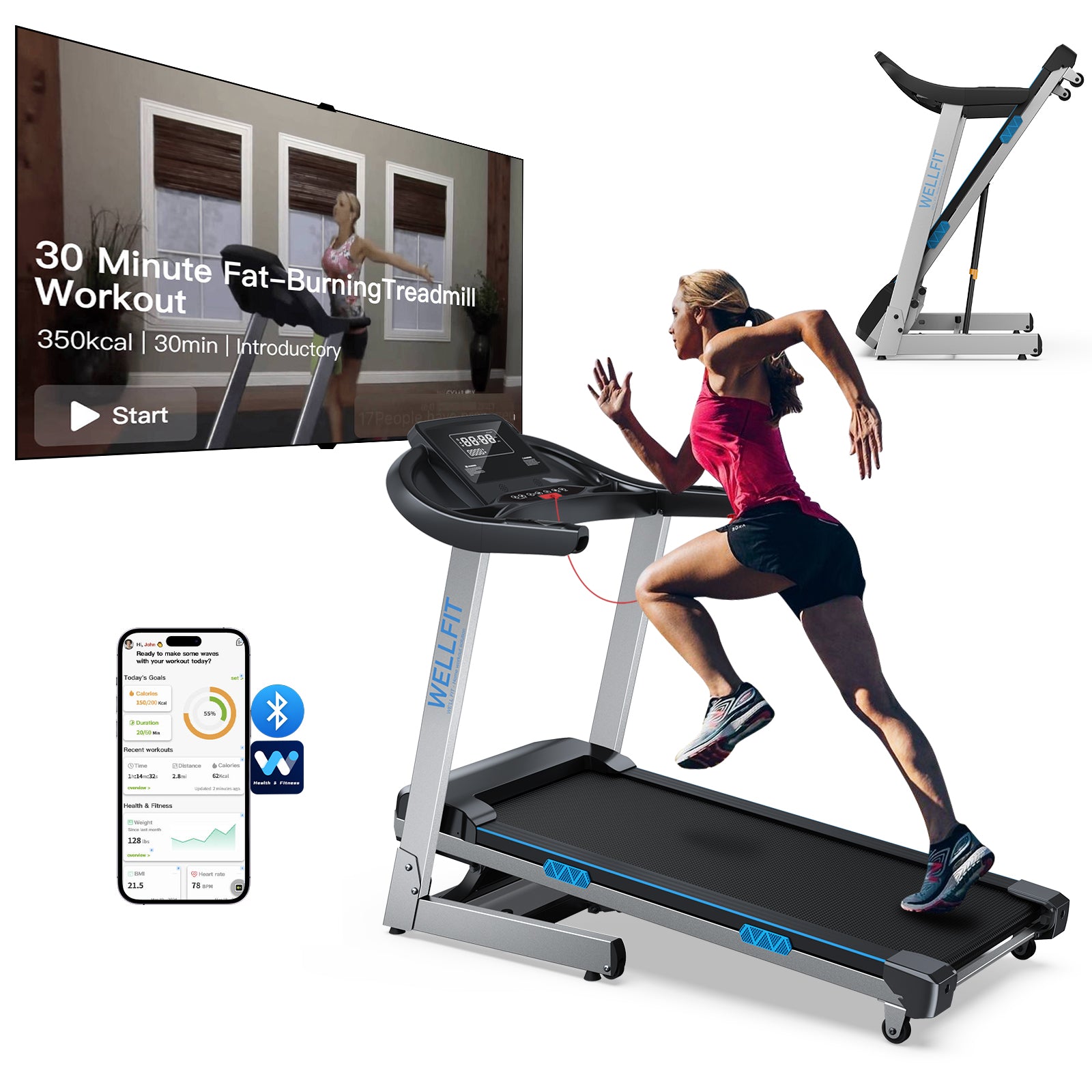 Automatic Incline Treadmills for Home Climb Running, Heavy Duty Commercial Grade, 4.0HP 400+lb Weight Capacity Treadmills with Adjustable Handle, LED Console, 43*17in Running Area, 95% Fully Assembled