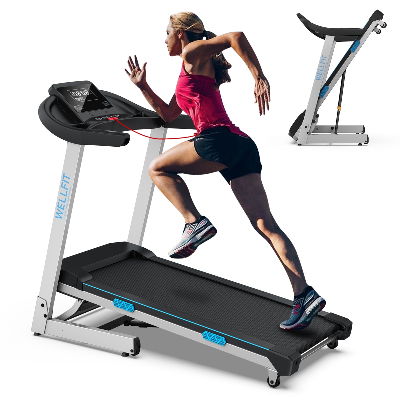 Home Treadmills 15% Auto Incline, 4.0HP Treadmill 400lbs Capacity, Foldable Treadmill for Small Space, Voice Control, Easy to Move, Music Players, 45 * 18 Long/Wide Stride, 95% Assembled, Space Saver