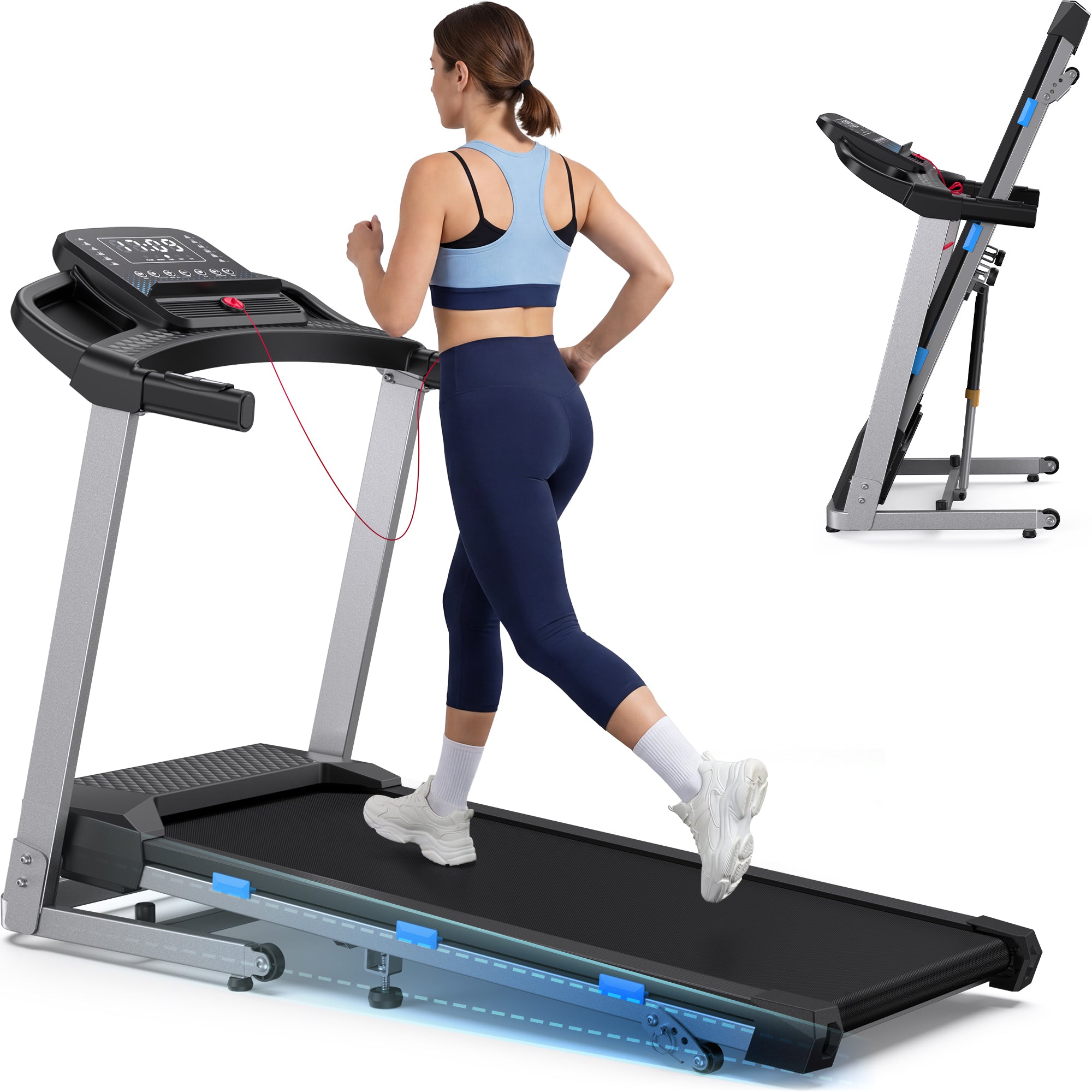WELLFIT Treadmills for Home with Incline & Led Screen, 2-12 KM/H Foldable Treadmill with Handle Bar Up to 160KG Capacity, 3.5HP Quiet Walking Pad Treadmill