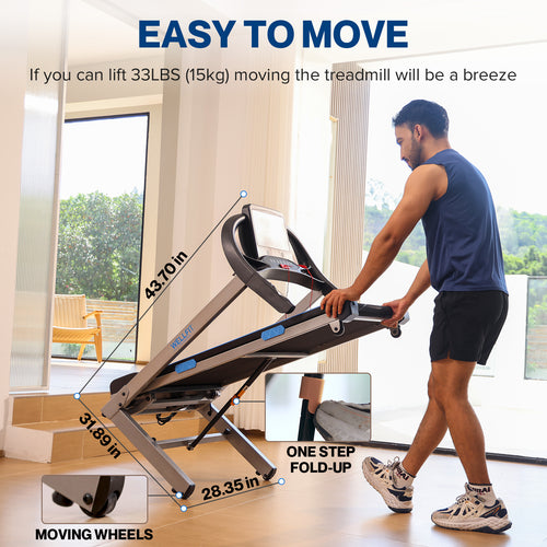 Automatic Incline Treadmills for Home Climb Running, Heavy Duty Commercial Grade, 4.0HP 400+lb Weight Capacity Treadmills with Adjustable Handle, LED Console, 43*17in Running Area, 95% Fully Assembled