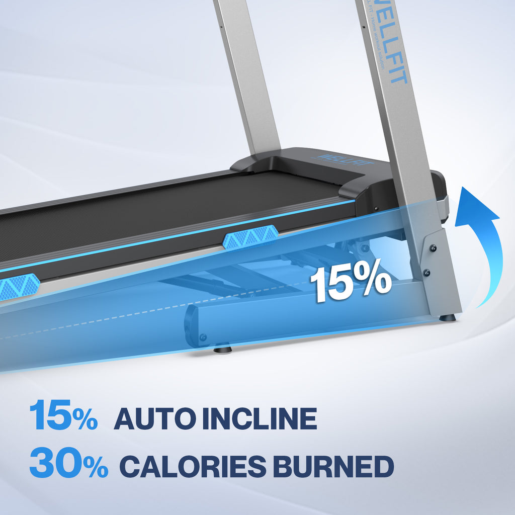 WELLFIT Home Treadmill with 15% Auto Incline,4.0HP Foldable Treadmill with 400LBS Weight Capacity, 1.0-8.7MPH, 18 * 43" Large Running Belt, 45dB Motorized Treadmill Cardio Training, 95% Pre-Installed