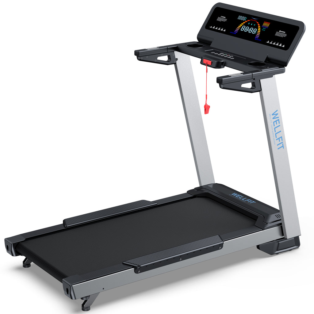 WELLFIT Treadmill for Home, 2 Level Incline Heavy Duty Treadmills 450 lbs Capacity, 4.0 HP, 10 MPH, 20" x 45" Wide Belt Treadmill with Pulse Sensor, Bluetooth Player & Large LED Display