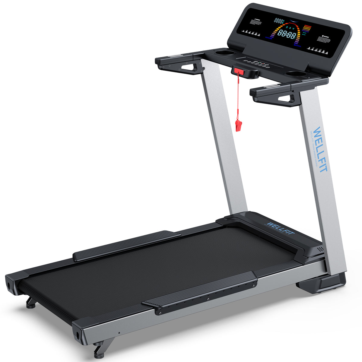 WELLFIT Treadmill for Home, 2 Level Incline Heavy Duty Treadmills 450 lbs Capacity, 4.0 HP, 10 MPH, 20" x 45" Wide Belt Treadmill with Pulse Sensor, Bluetooth Player & Large LED Display