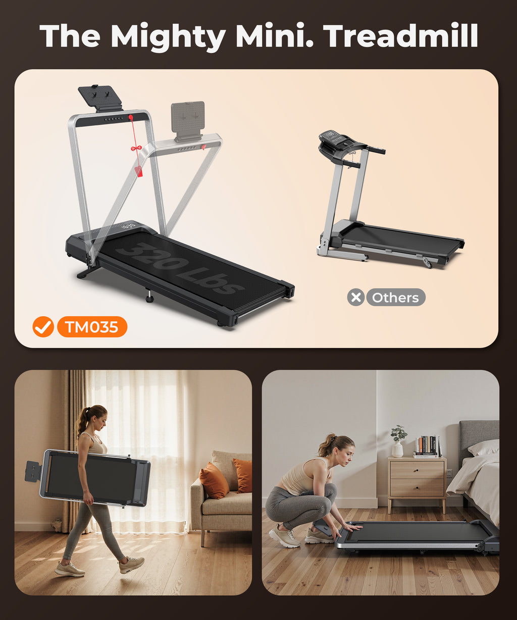 WELLFIT Foldable Walking Pad Treadmills, Under Desk Treadmill with Handle Bar, 350LBS Weight Capacity, 10% Incline, Portable Compact Treadmill for Home/Office Small, Easy to Move, Upright Placement