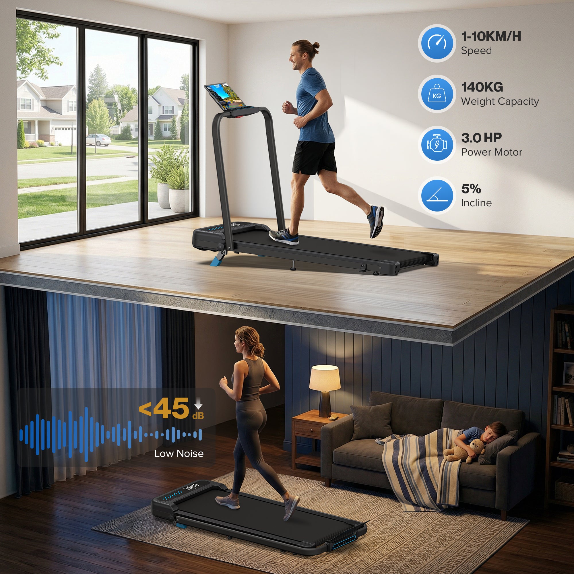WELLFIT Walking Pad Treadmill with Incline, Foldable Treadmill for Home, Compact Under Desk Treadmill for Home Office, Quiet Running Machine for Exercise