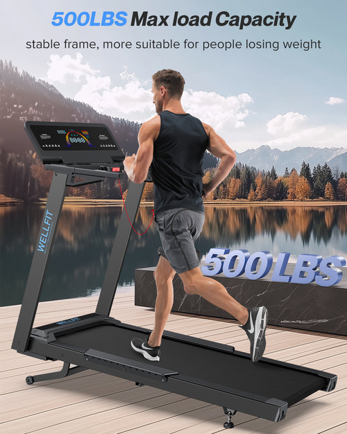 WELLFIT Auto Incline Treadmill, 15% Incline Heavy Duty Treadmill for Home 4.5HP, 10 MPH, 500 lbs Capacity, 20'' x 55'' Running Area Treadmills with Pulse Sensor, Bluetooth Player & LED Display