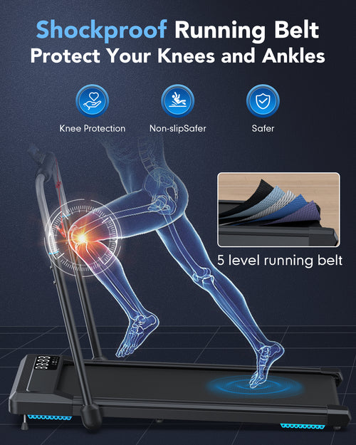 WELLFIT Folding Treadmills 10% Incline, 360lbs Capacity Under Desk Walking Pad, Treadmill for Home Office with Handle Bar, 4 in 1 Smart Treadmill Work with KINOMAP No Assembly Easy Move Upright Place