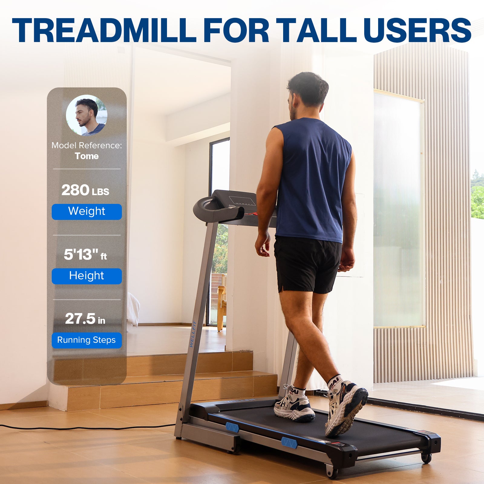 Automatic Incline Treadmills for Home Climb Running, Heavy Duty Commercial Grade, 4.0HP 400+lb Weight Capacity Treadmills with Adjustable Handle, LED Console, 43*17in Running Area, 95% Fully Assembled