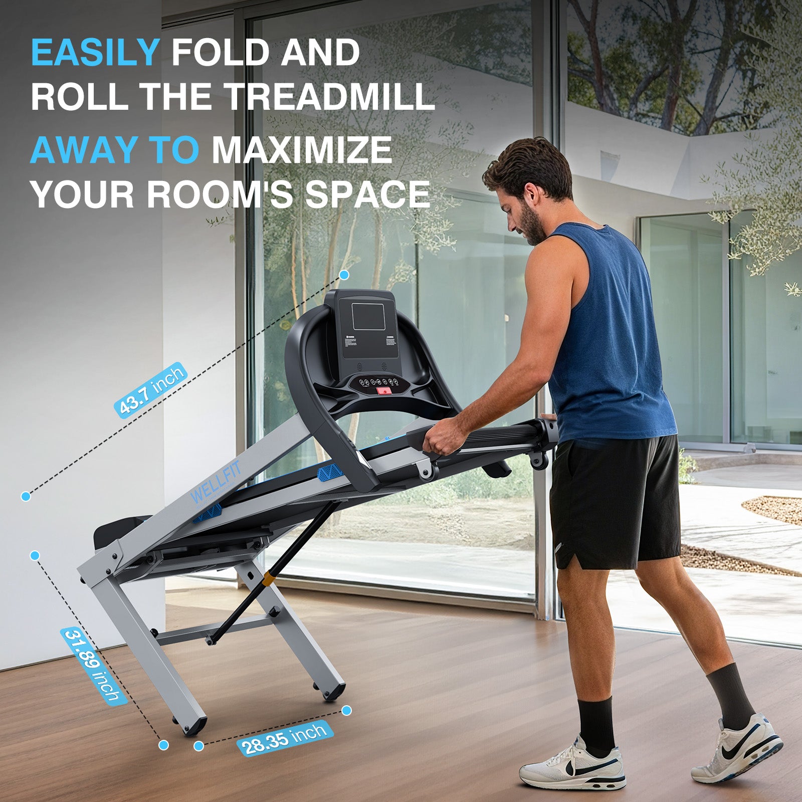 WELLFIT 15 Auto Incline Treadmills, 8.7MPH 4.0HP 400+LBS Capacity, Smart Voice Control, Works with KINOMAP, 95% Assembled|BPM Monitor|Music Player, Foldable Heavy Duty Treadmill for Home Gym
