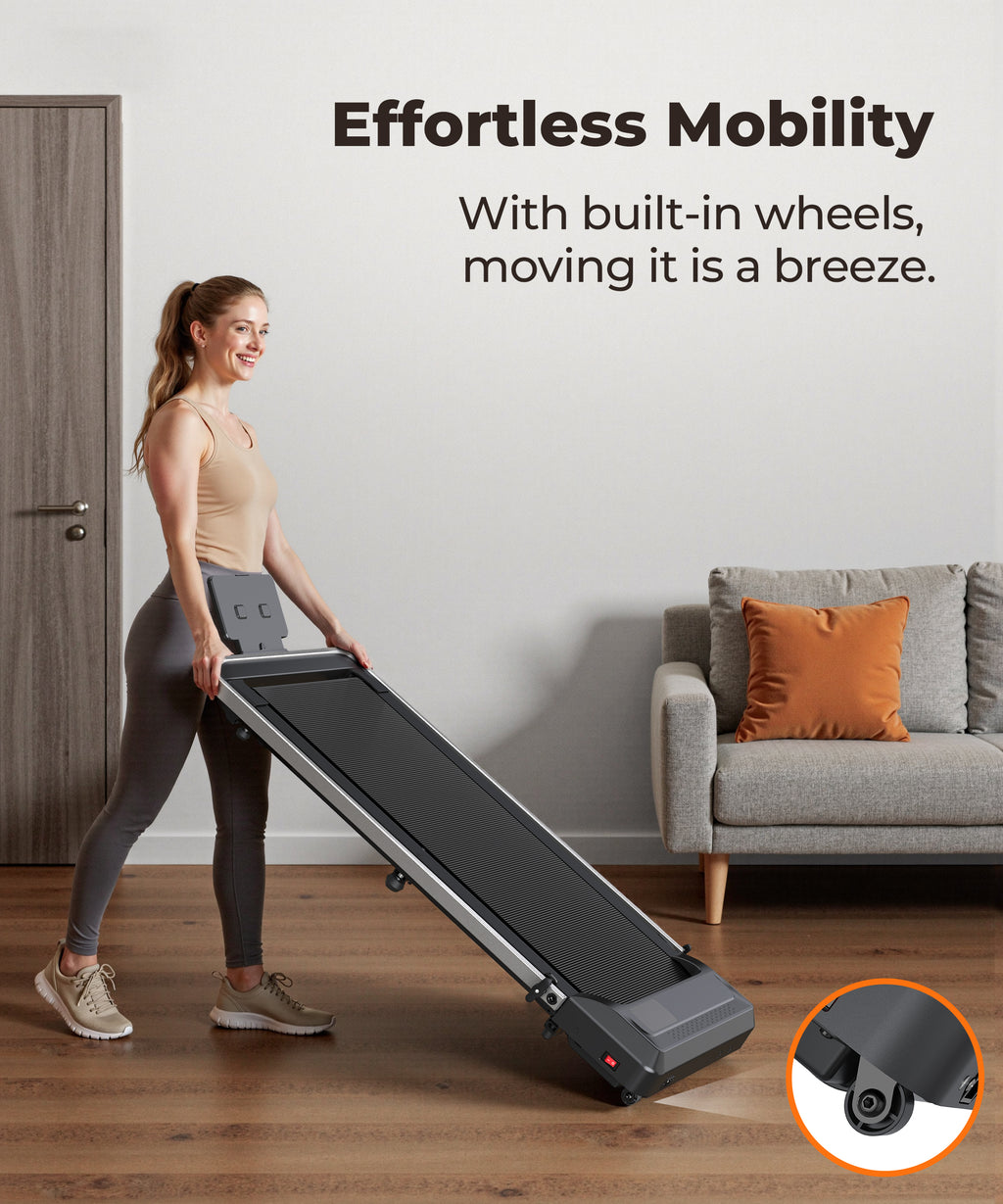 WELLFIT Foldable Walking Pad Treadmills, Under Desk Treadmill with Handle Bar, 350LBS Weight Capacity, 10% Incline, Portable Compact Treadmill for Home/Office Small, Easy to Move, Upright Placement