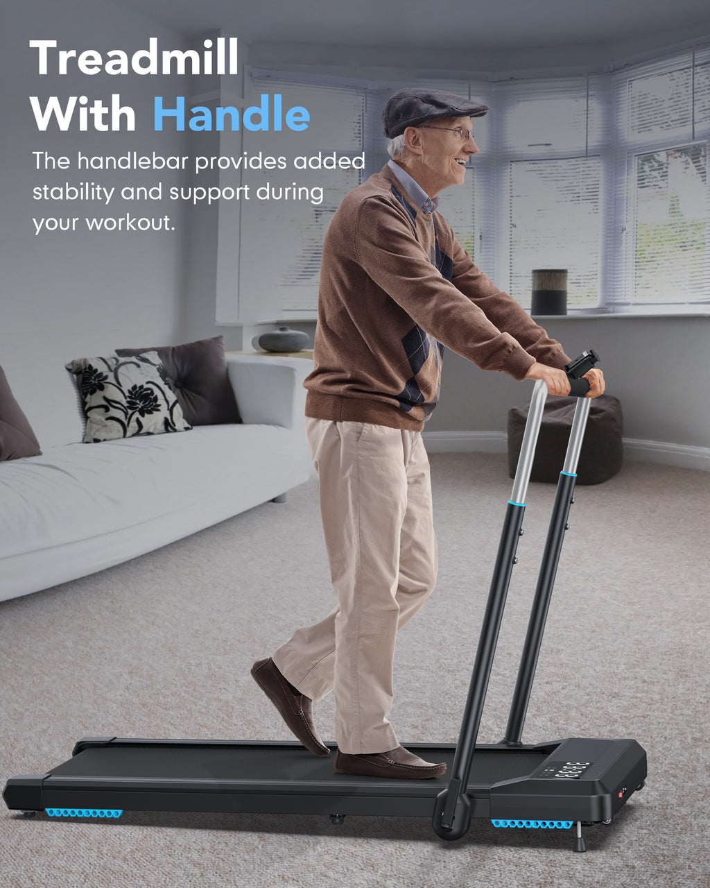 WELLFIT Folding Treadmills with 10% Incline, Under Desk Walking Pad 350+ LBS Weight Capacity, Portable Treadmill for Home Office with Handle Bar, 3 in 1 Smart Treadmill Work with KINOMAP No Assembly