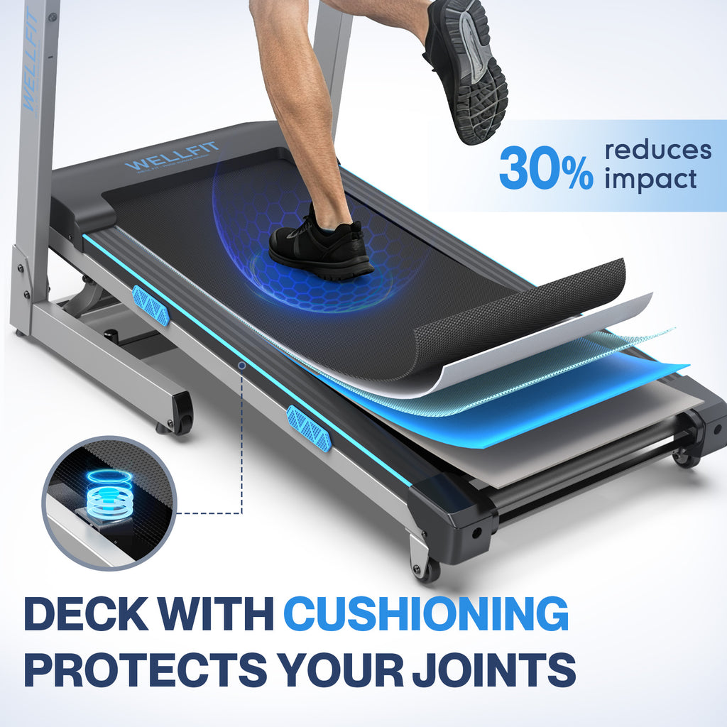 WELLFIT Home Treadmill with 15% Auto Incline,4.0HP Foldable Treadmill with 400LBS Weight Capacity, 1.0-8.7MPH, 18 * 43" Large Running Belt, 45dB Motorized Treadmill Cardio Training, 95% Pre-Installed