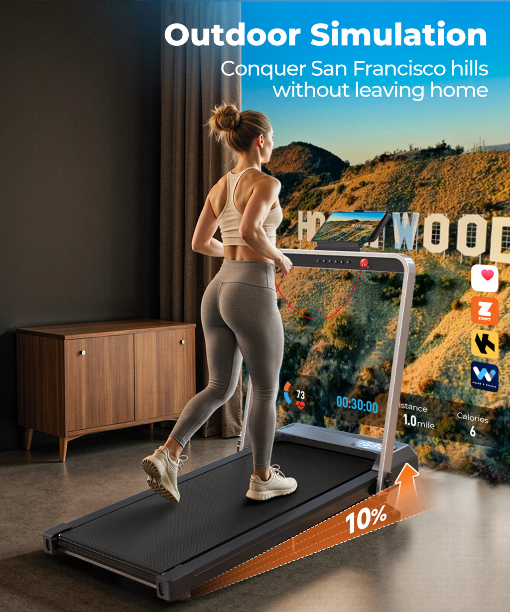 WELLFIT Foldable Walking Pad Treadmills, Under Desk Treadmill with Handle Bar, 350LBS Weight Capacity, 10% Incline, Portable Compact Treadmill for Home/Office Small, Easy to Move, Upright Placement