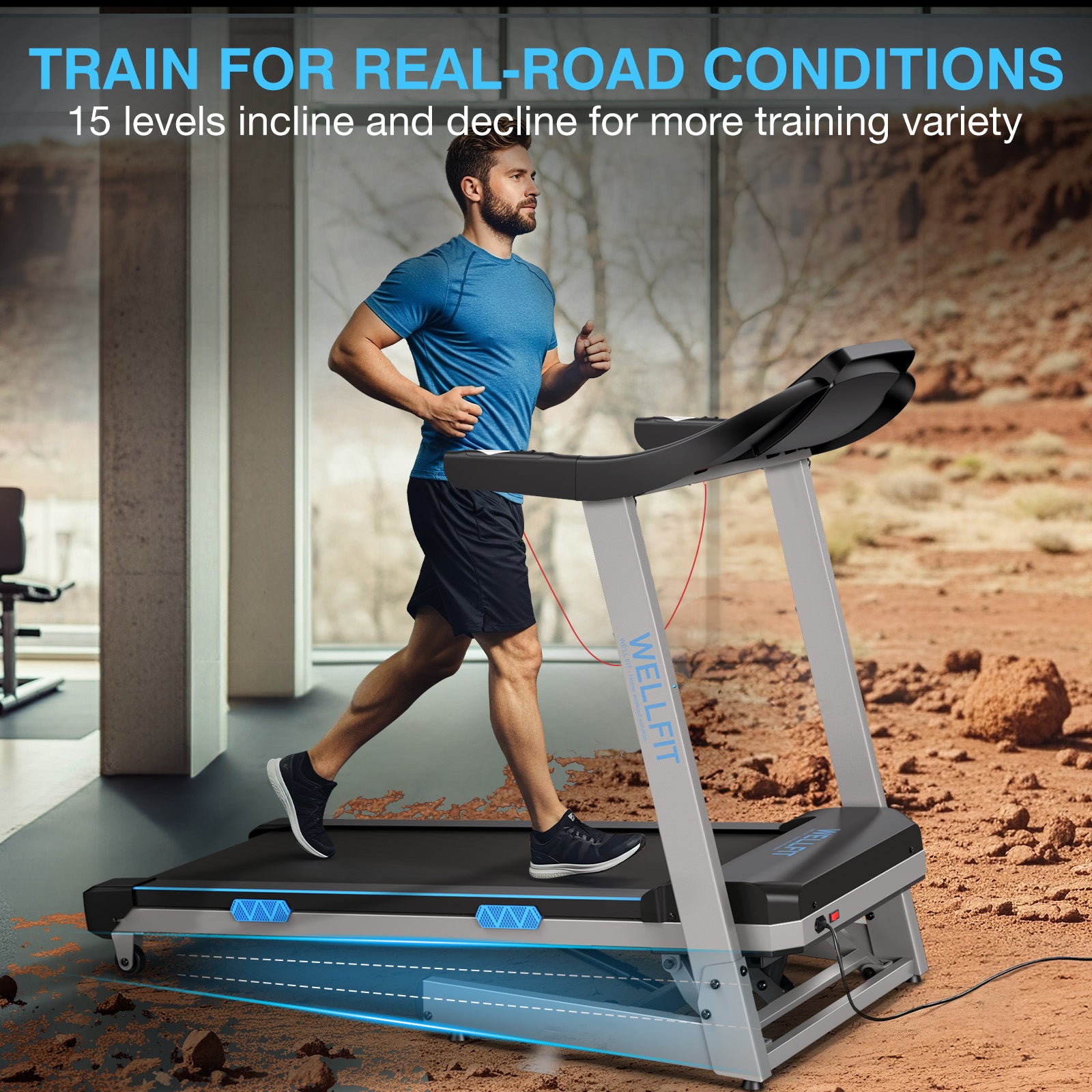 WELLFIT 15 Auto Incline Treadmills, 8.7MPH 4.0HP 400+LBS Capacity, Smart Voice Control, Works with KINOMAP, 95% Assembled|BPM Monitor|Music Player, Foldable Heavy Duty Treadmill for Home Gym