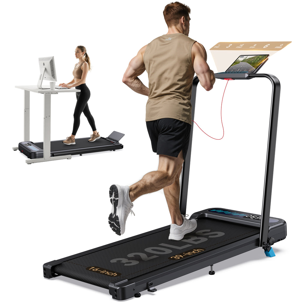 WELLFIT Incline Walking Pads with Handle Bar for Home Office Apartment, Small Under Desk Treadmills with Hiking Climbing Mode for Efficient Fat-Burn, Works for APPs/Mute Remote, 320 LBS Capacity