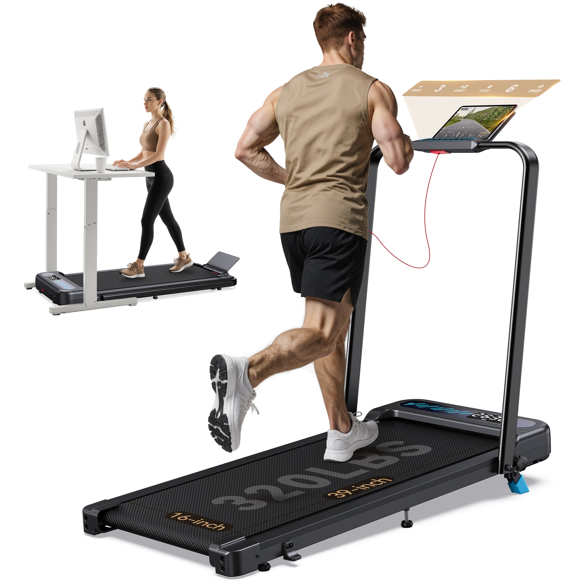 WELLFIT Incline Walking Pads with Handle Bar for Home Office Apartment, Small Under Desk Treadmills with Hiking Climbing Mode for Efficient Fat-Burn, Works for APPs/Mute Remote, 320 LBS Capacity