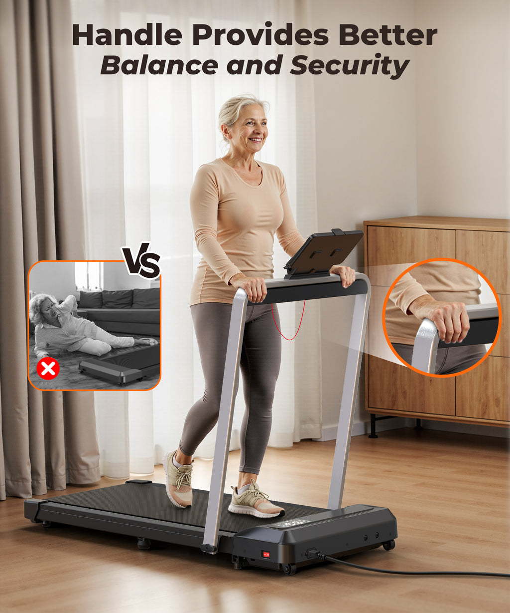 WELLFIT Foldable Walking Pad Treadmills, Under Desk Treadmill with Handle Bar, 350LBS Weight Capacity, 10% Incline, Portable Compact Treadmill for Home/Office Small, Easy to Move, Upright Placement