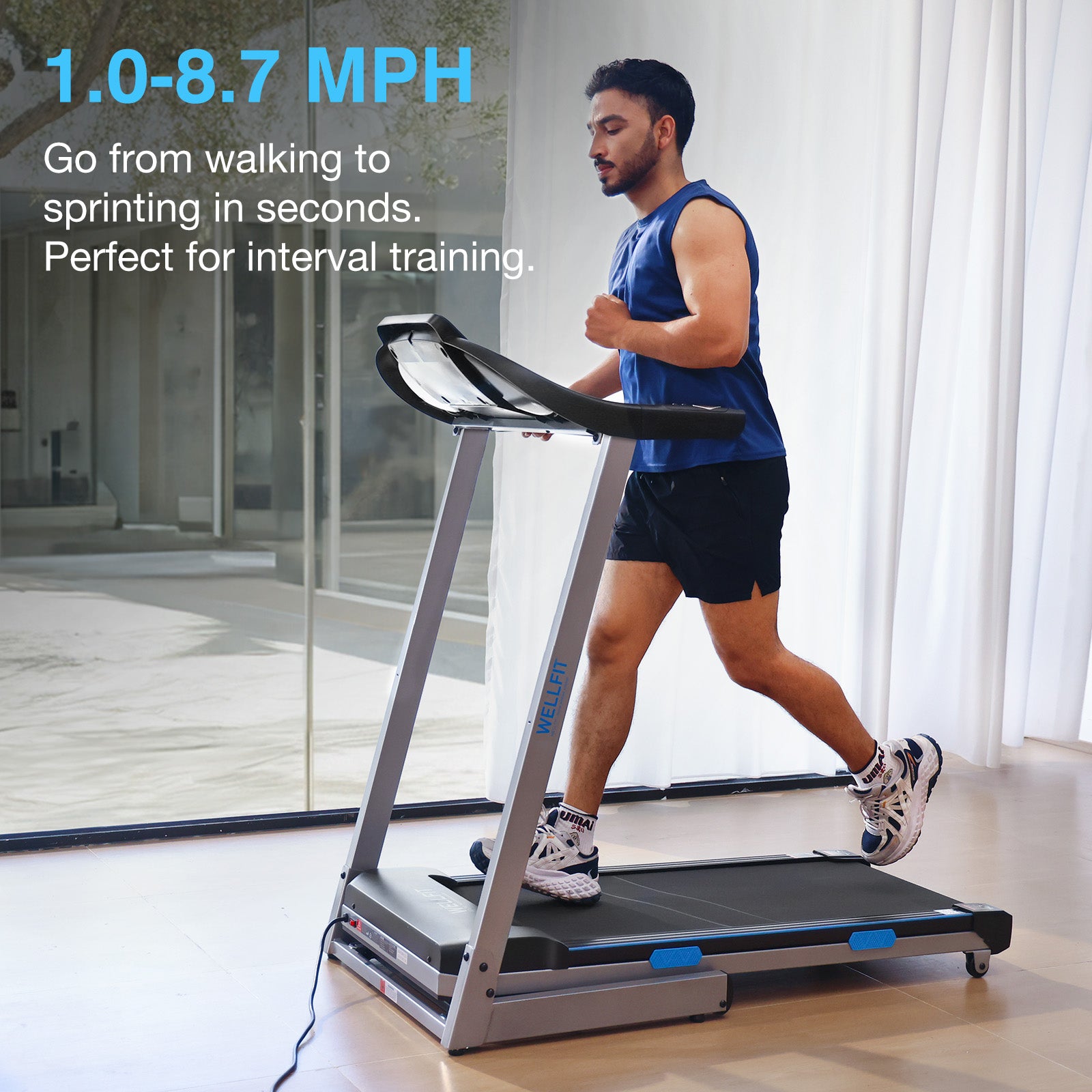 WELLFIT 15 Auto Incline Treadmills, 8.7MPH 4.0HP 400+LBS Capacity, Smart Voice Control, Works with KINOMAP, 95% Assembled|BPM Monitor|Music Player, Foldable Heavy Duty Treadmill for Home Gym