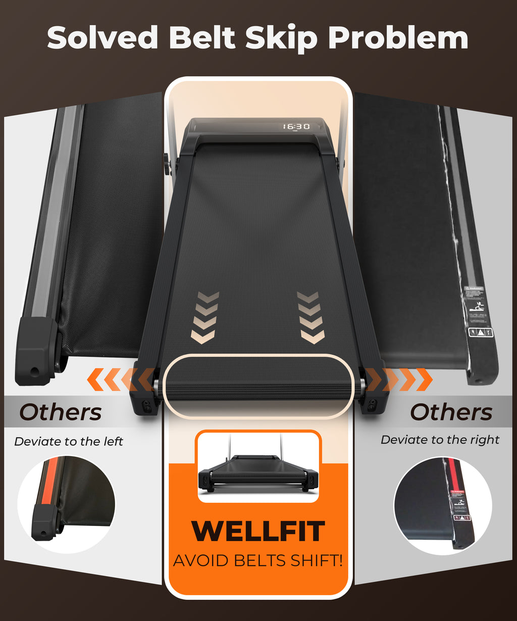 WELLFIT Foldable Walking Pad Treadmills, Under Desk Treadmill with Handle Bar, 350LBS Weight Capacity, 10% Incline, Portable Compact Treadmill for Home/Office Small, Easy to Move, Upright Placement