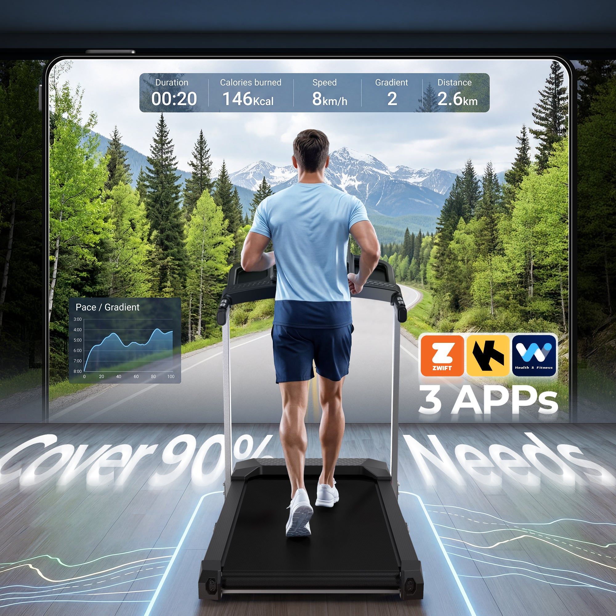 WELLFIT Treadmills for Home with Incline & Led Screen, 2-12 KM/H Foldable Treadmill with Handle Bar Up to 160KG Capacity, 3.5HP Quiet Walking Pad Treadmill
