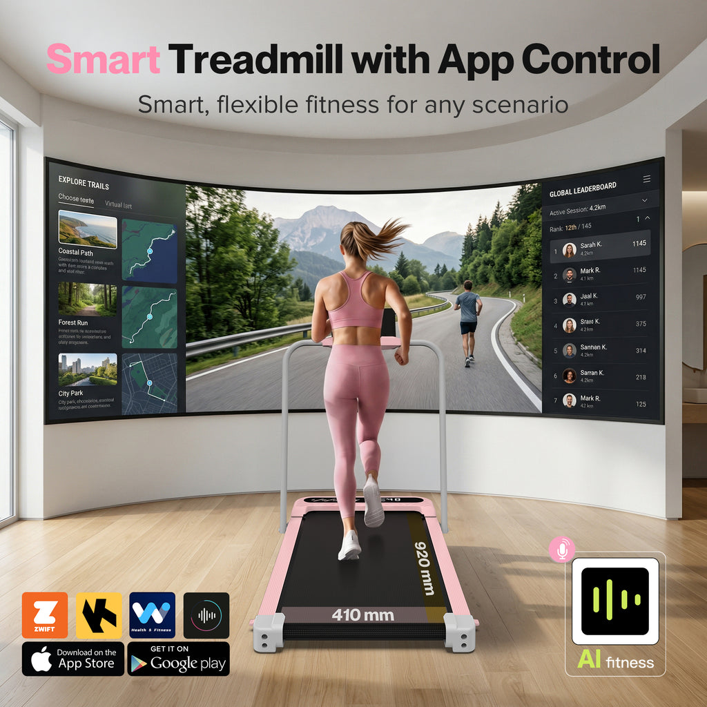 WELLFIT 3 in 1 Foldable Walking Pad, Under Desk Treadmill with APP, Portable Pink Treadmills for Home, Walking Pad Treadmill with Safety Handle Bar, 140 KG Capacity, Console and Mute Remote Control