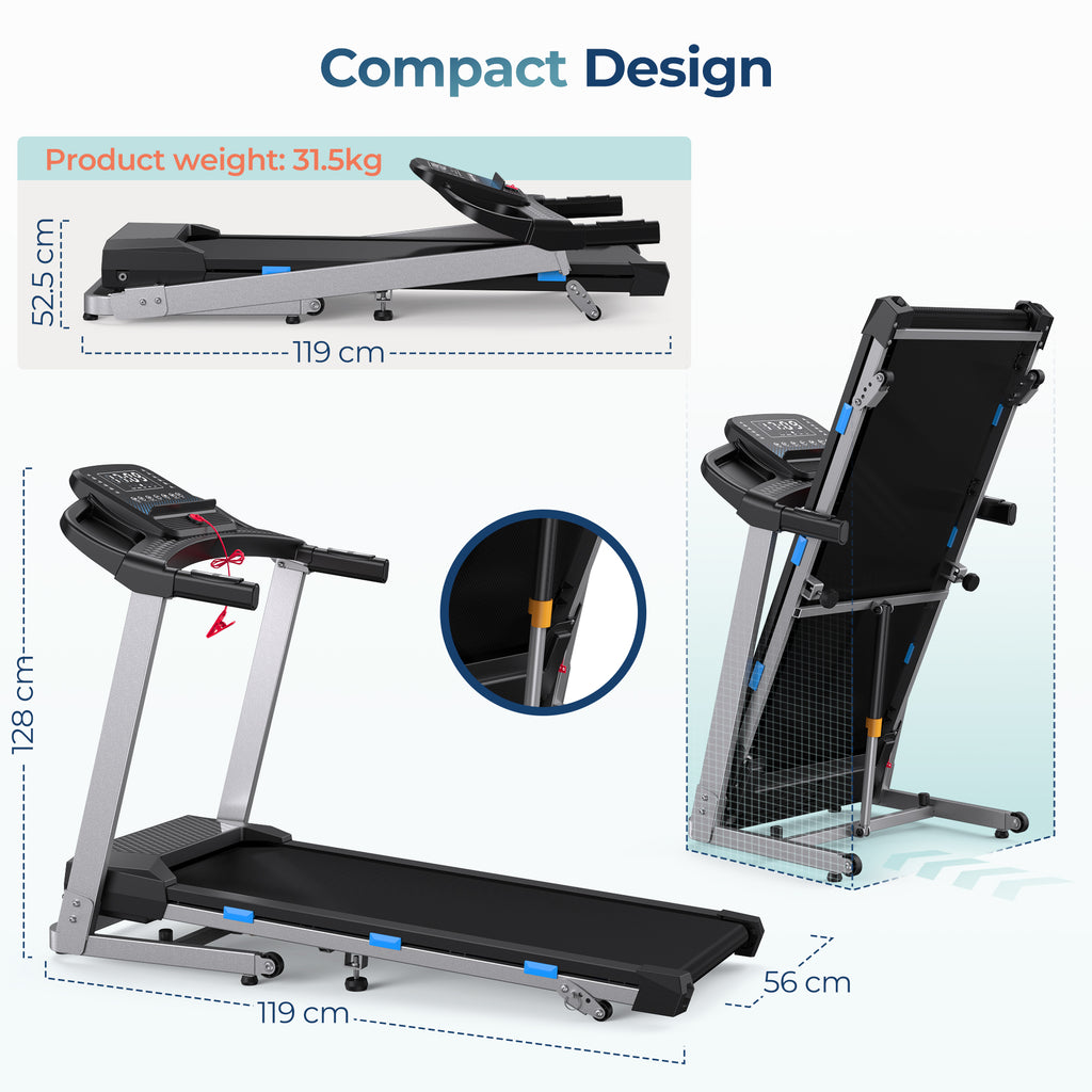 WELLFIT Treadmills for Home with Incline & Led Screen, 2-12 KM/H Foldable Treadmill with Handle Bar Up to 160KG Capacity, 3.5HP Quiet Walking Pad Treadmill