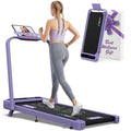 WELLFIT Folding Treadmill with Handlebar, 320 LBS Incline Walking Pad, Quiet Under Desk Treadmill for Home Office, APP & Voice Control, No Assembly Compact Foldable Treadmills, Purple Gift for Women