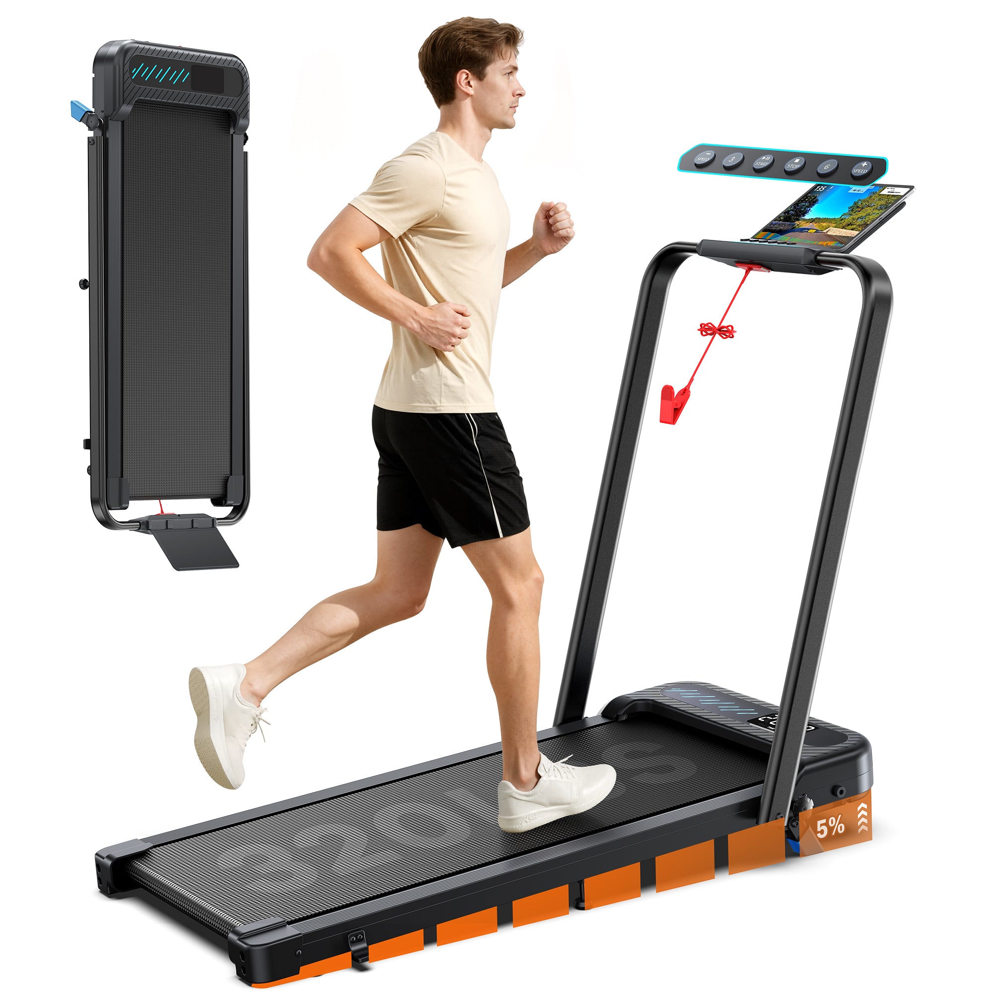 WELLFIT Auto Incline Folding Treadmill - 10% Incline Desk Walking Pad Treadmill with Handlebar, 400 lbs Heavy-Duty Capacity, Space-Saving Quiet Under-Desk Design for Home Office, Seniors & Fitness