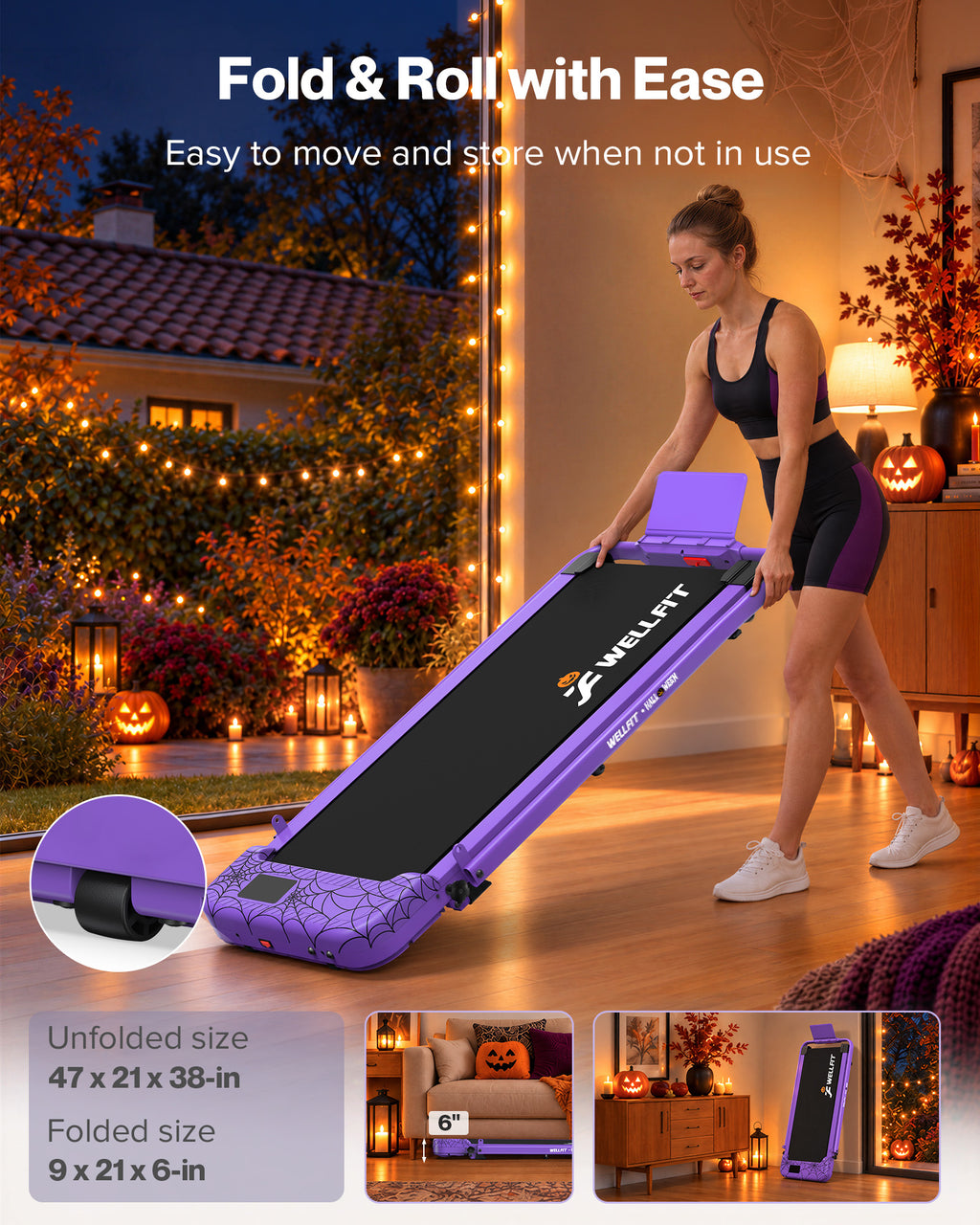 WELLFIT Folding Treadmill for Home, Walking Pad with Incline and Handle Bar | 350+lbs Capacity,Under Desk Treadmill for Home Small Office,Low Noise Treadmills with Smart Voice Control for Jogging Running