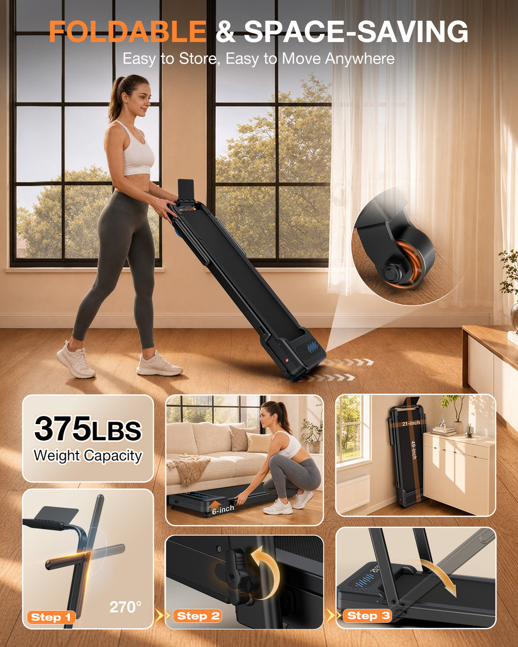 WELLFIT 12% Auto Incline Walking Pad with Handle Bar, Folding Treadmill | 375lbs Capacity, 40''x16'' Wide Belt, Voice Control, Portable Treadmills for Home Small, Seniors & Apartments, Gift for Men