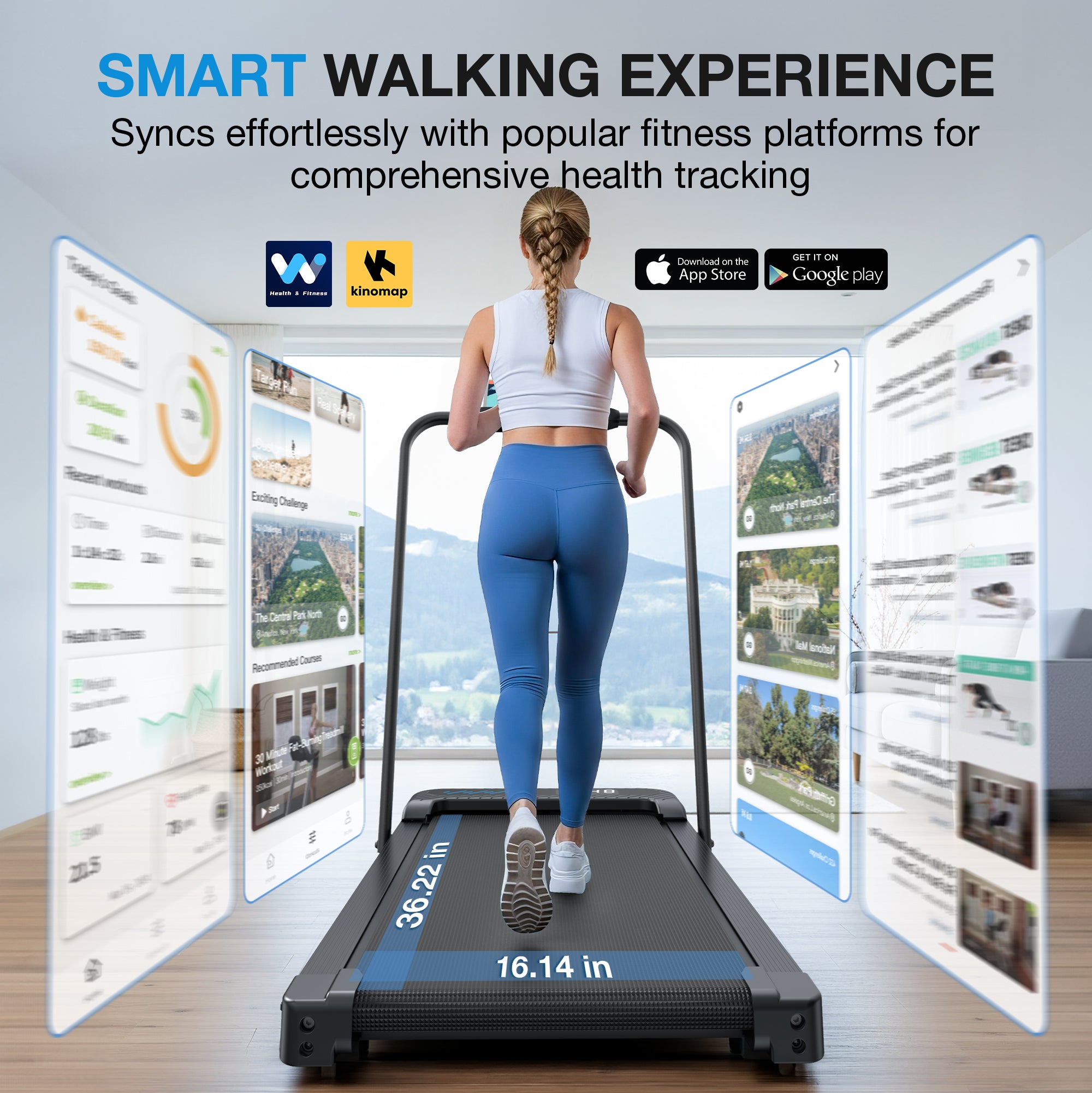 WELLFIT Folding Treadmill for Home, Walking Pad with Incline and Handle Bar | 350+lbs Capacity,Under Desk Treadmill for Home Small Office,Low Noise Treadmills with Smart Voice Control for Jogging Running
