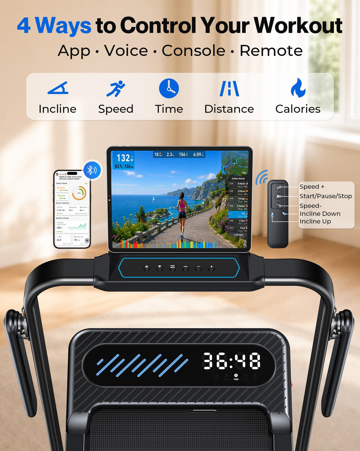 WELLFIT Walking Pad with 12% Auto Incline & Handle Bar, Foldable Treadmill, 375+ LBS Capacity, 40" x 16" Wide Belt, Max 7.6 MPH, 3.5HP Quiet Under Desk Treadmills for Home Office with APP, Remote & LED
