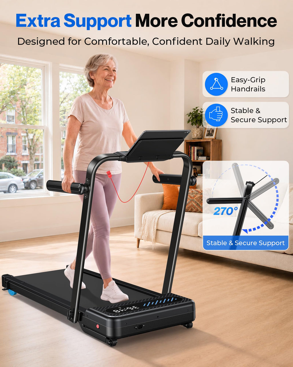 WELLFIT Walking Pad with 12% Auto Incline & Handle Bar, Foldable Treadmill, 375+ LBS Capacity, 40" x 16" Wide Belt, Max 7.6 MPH, 3.5HP Quiet Under Desk Treadmills for Home Office with APP, Remote & LED