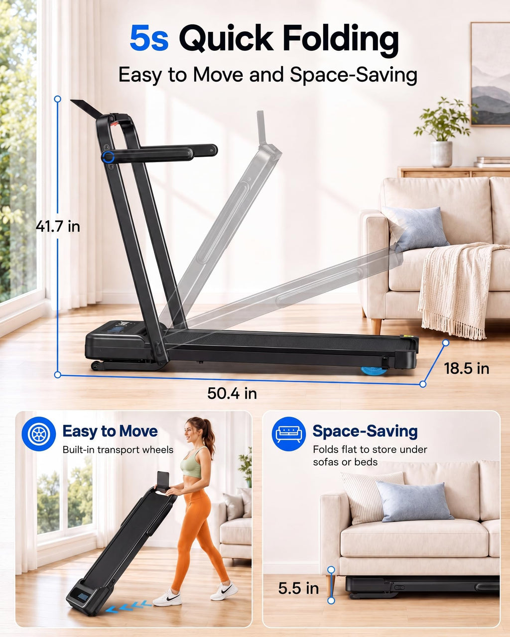 WELLFIT Walking Pad with 12% Auto Incline & Handle Bar, Foldable Treadmill, 375+ LBS Capacity, 40" x 16" Wide Belt, Max 7.6 MPH, 3.5HP Quiet Under Desk Treadmills for Home Office with APP, Remote & LED