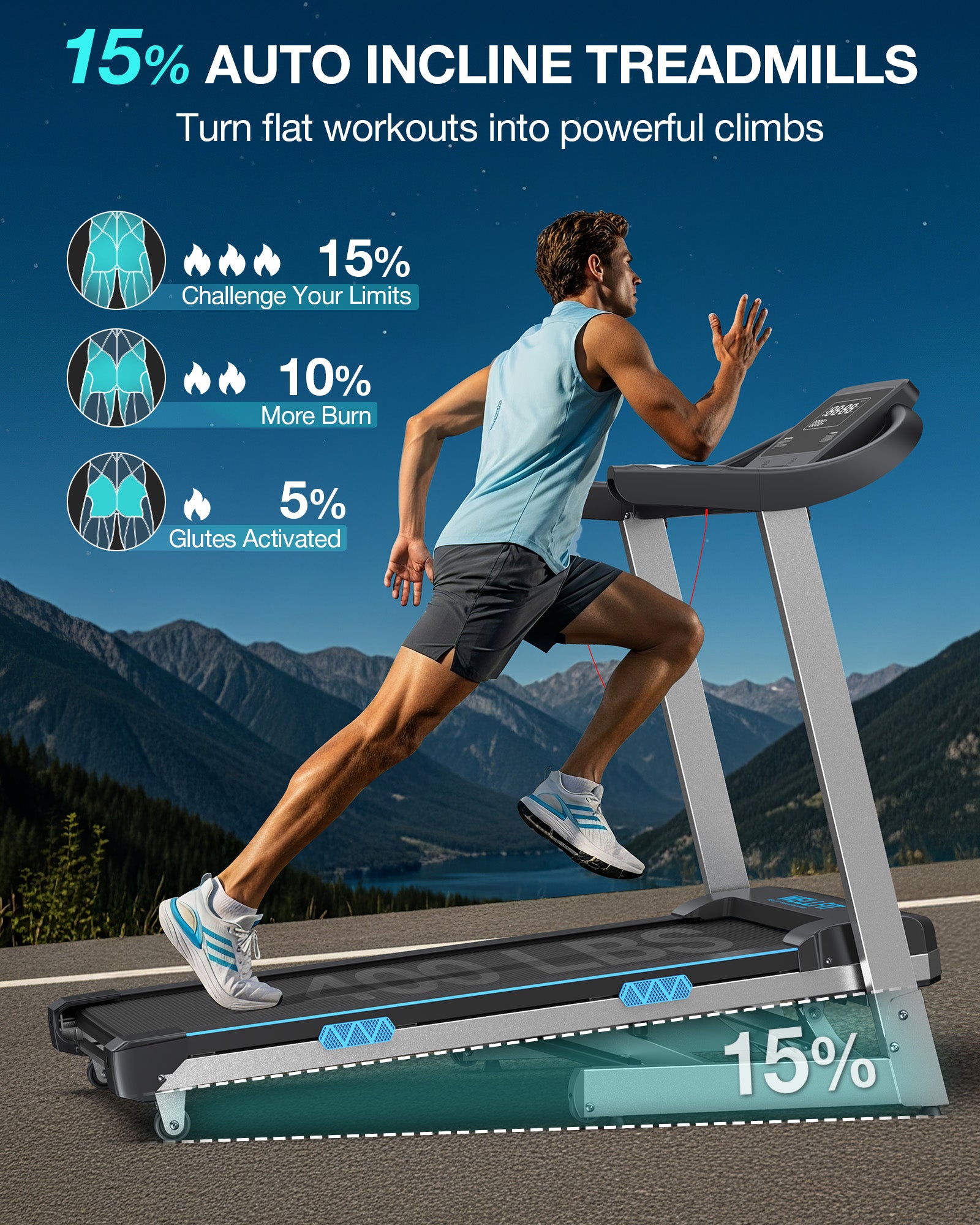 WELLFIT Treadmill with 15% Auto Incline, 400lbs Treadmills with Handlebar for Home, Voice Control Mute Remote, Under Desk Treadmill for Home Small Office, Walking Pads Work with KINOMAP Apple Health