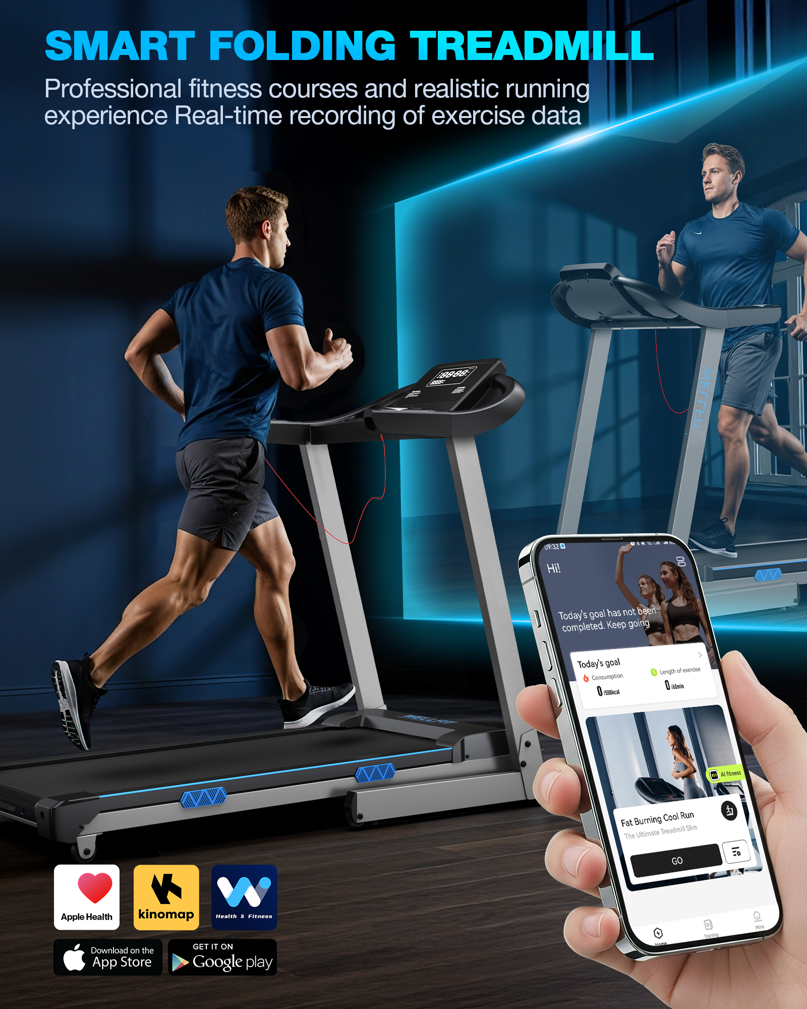 WELLFIT Auto Incline Folding Treadmill - 10% Incline Desk Walking Pad Treadmill with Handlebar, 400 lbs Heavy-Duty Capacity, Space-Saving Quiet Under-Desk Design for Home Office, Seniors & Fitness