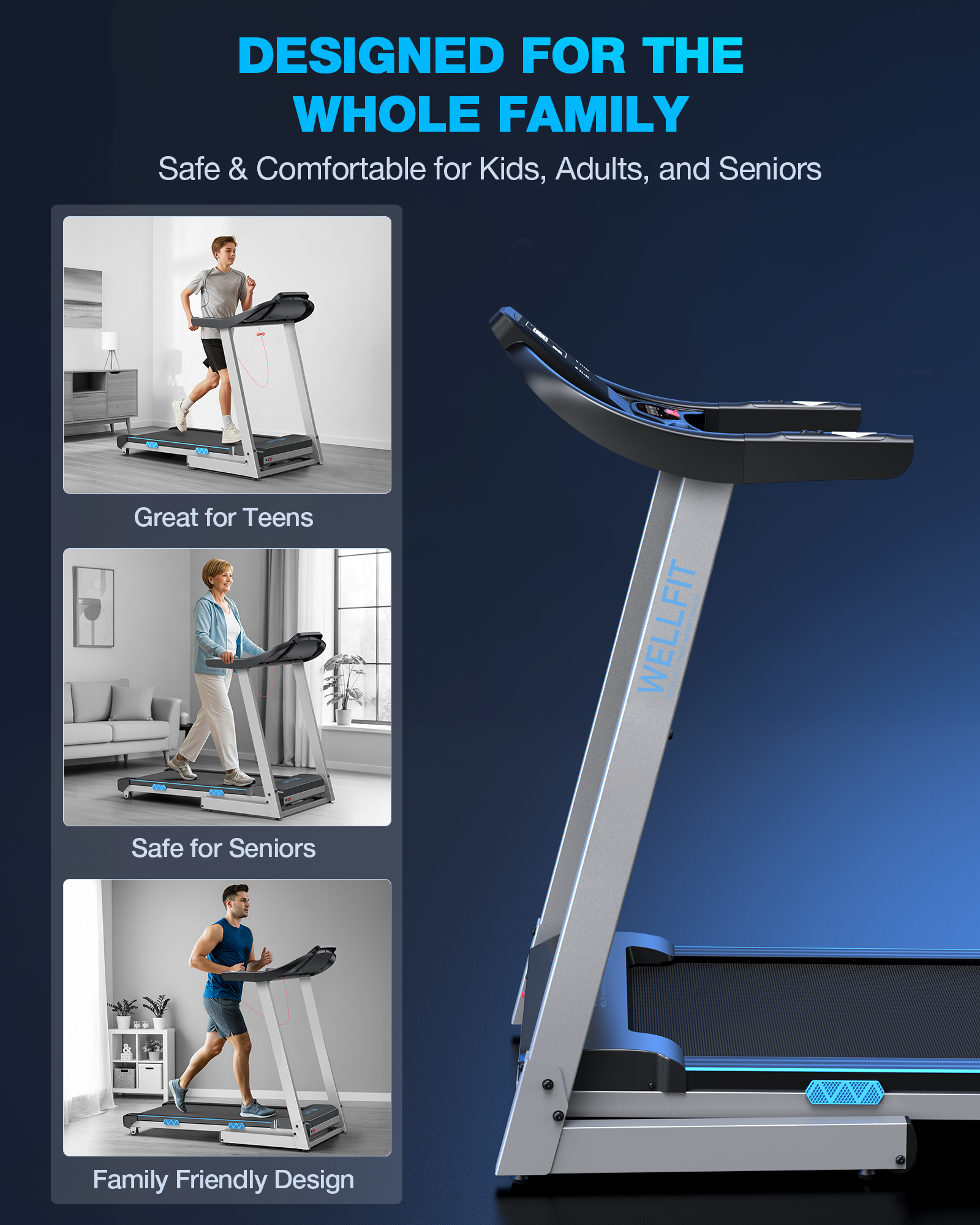 WELLFIT Auto Incline Folding Treadmill - 10% Incline Desk Walking Pad Treadmill with Handlebar, 400 lbs Heavy-Duty Capacity, Space-Saving Quiet Under-Desk Design for Home Office, Seniors & Fitness