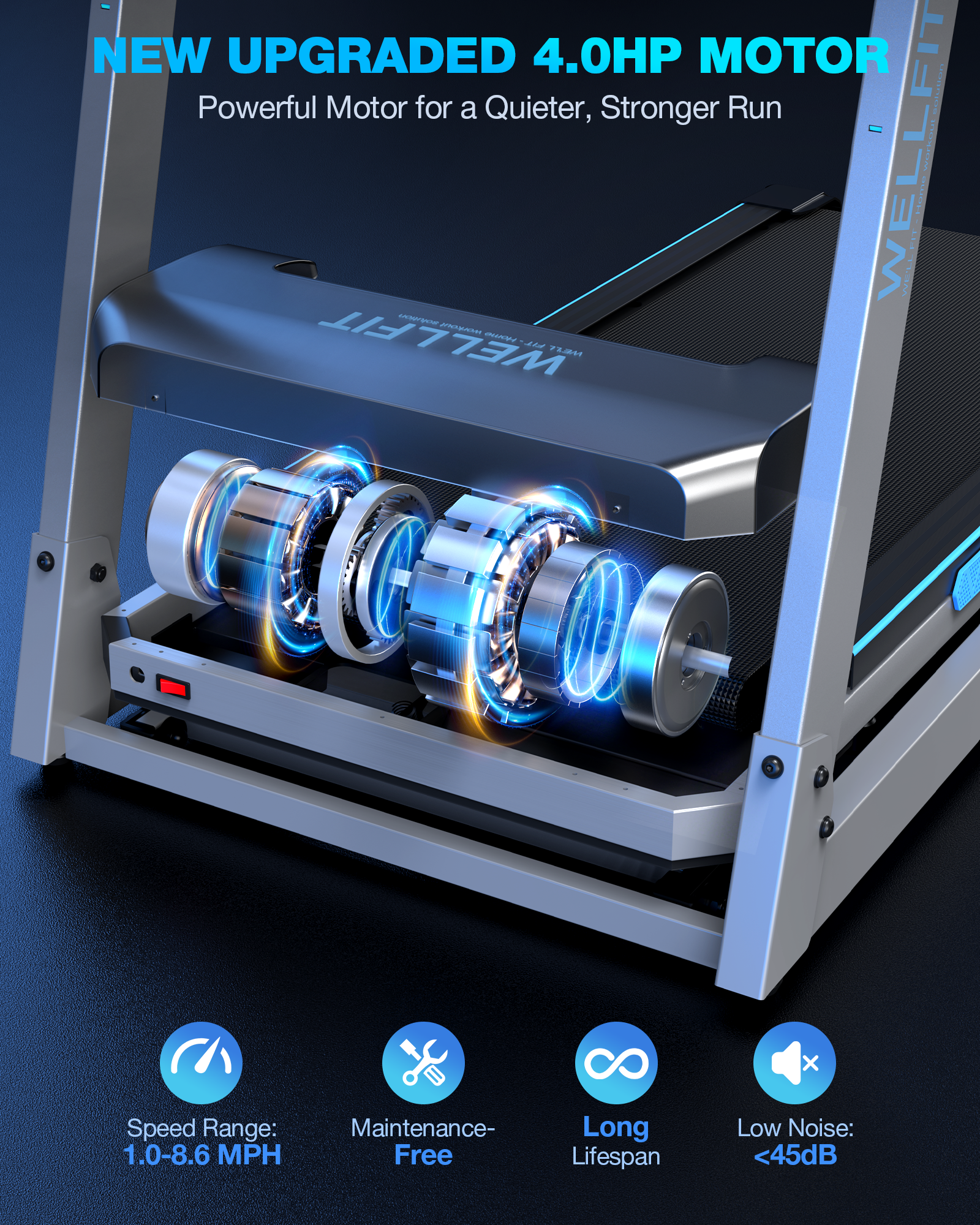 WELLFIT Auto Incline Folding Treadmill - 10% Incline Desk Walking Pad Treadmill with Handlebar, 400 lbs Heavy-Duty Capacity, Space-Saving Quiet Under-Desk Design for Home Office, Seniors & Fitness