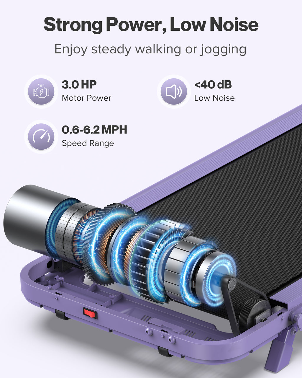 WELLFIT Folding Treadmill with Handlebar, 320 LBS Incline Walking Pad, Quiet Under Desk Treadmill for Home Office, APP & Voice Control, No Assembly Compact Foldable Treadmills, Purple Gift for Women