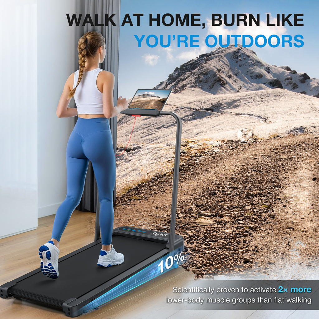 WELLFIT Folding Treadmill with Incline,320+ lbs Capacity Portable Treadmills with Handlebar, Under Desk Treadmill for Home Office,Low Noise Walking Pad with Smart Voice Control for Jogging Running