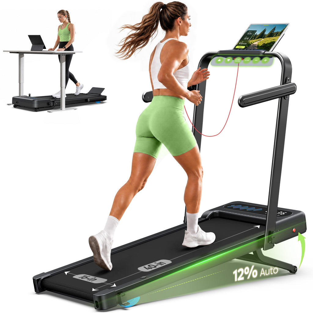 WELLFIT Auto Incline Walking Pad with Handle Bar, Under Desk Treadmill | 40''x16'' Wide Belt, 375lbs+ Capacity, Quiet Brushless Motor,Voice Control, Space Saving, Foldable Treadmills for Home Small