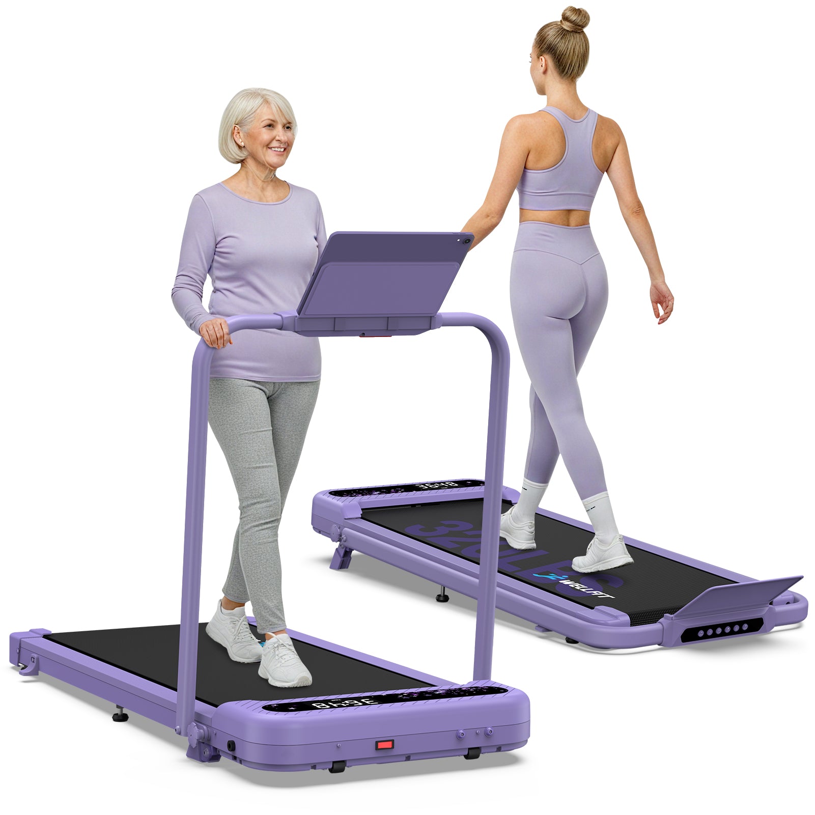 WELLFIT Folding Treadmill with Handlebar, 320 LBS Incline Walking Pad, Quiet Under Desk Treadmill for Home Office, APP & Voice Control, No Assembly Compact Foldable Treadmills, Purple Gift for Women